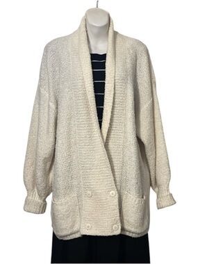 Vintage Side Effects Slouchy Cream Knobby Knit Double Breasted Cardigan Sweater